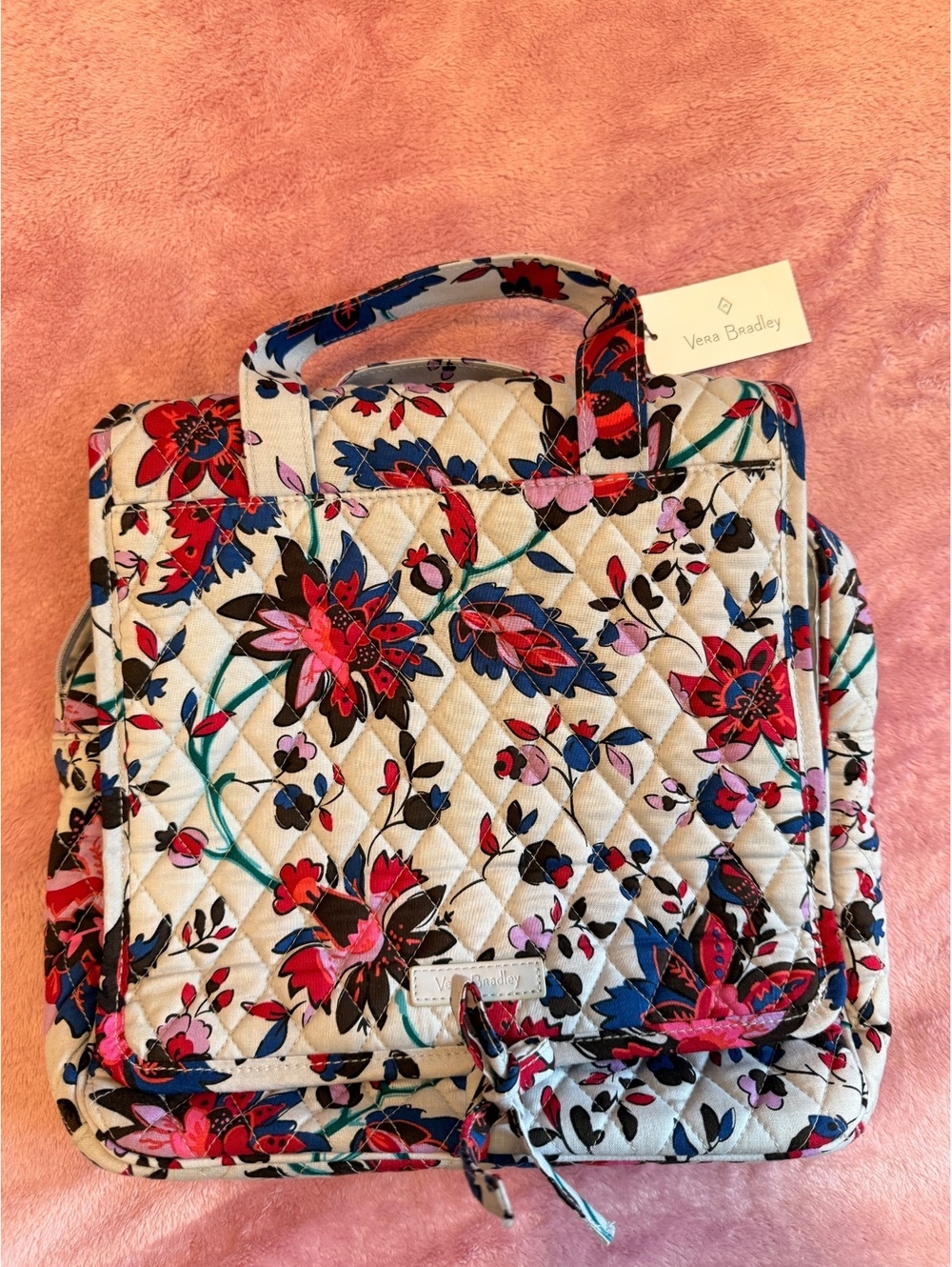 NEW Vera Bradley cotton gray pink makeup cosmetics toiletry vacation travel bag